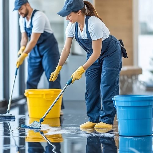 professional commercial cleaning services women man wearing uniform working spring cleaning